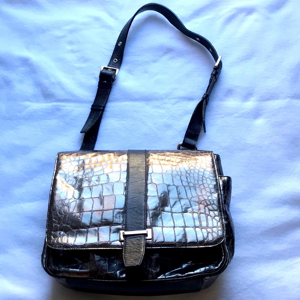 BRAHMIN. shoulder bag in metallic gunmetal. Very good condition